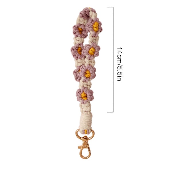Macrame Nyckelring Handgjord Armband Nyckelring Handledsrem för Nycklar Söt Blomma Nyckelring Nyckelkedja för Kvinnor