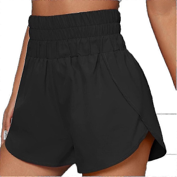 Elastiska löparshorts med hög midja för damer, lösa sportshorts för fitness, hotpants Black S