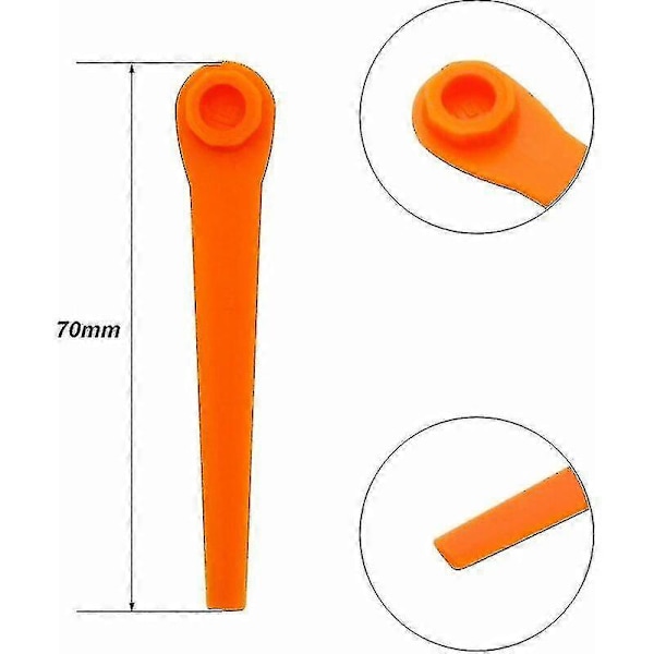 Sett med 100 reserveblader i plast for Gardena kantklipper 9823 9825 9820 9821, 70 mm gressklipperblader, tilbehør for kantklippere