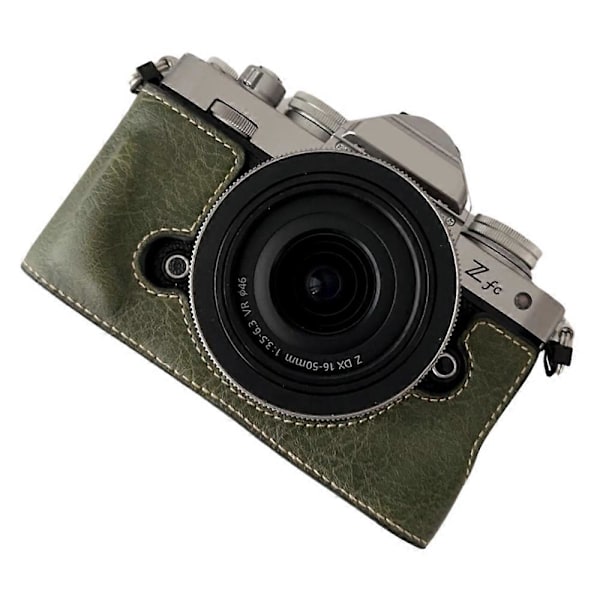 Til Nikon Z Fc Buffalo Tekstur PU Læder Bund Etui Halv Krop Kamera Dækning med Batteriåbning Green