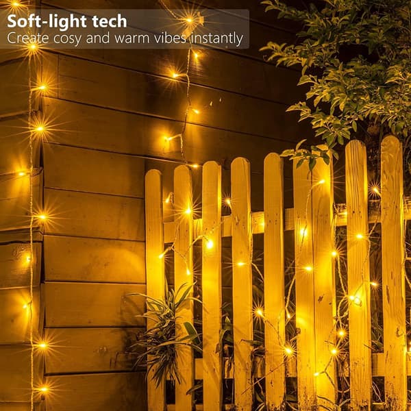100 LED-lyslenke med batteri og timer - varm hvit