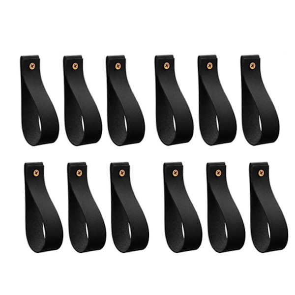 Vægkroge i PU-læder til gardinstænger - Nem montering - Til ophængning i stue, soveværelse eller køkken Black 6pcs