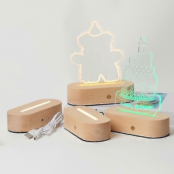 Lysende Træ LED Lampe Display Base Stand Holdbar Elegant Glas Kunst Sokkel til Boligindretning Large-Warm light