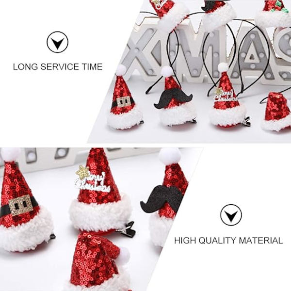 8 st Mini Julhatt Hårklämma Julhatt Hårband Glitter Tomteluva Hårklämmor Hårband Tomteluva för Barn Vuxna Jultomten