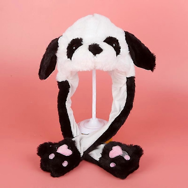 Plush Kaninørehat med Bevægelige Ører - Sød og Blød Kaninhat til Piger No Light Panda Hat