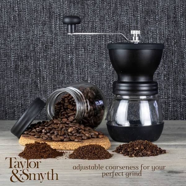 Manuell Kaffekvarn med Justerbar Grovlek, Keramisk Kvarn - Kaffebönkvarn - Bärbar Kaffekvarn - Kompakt Design för Hemmet, Kontoret