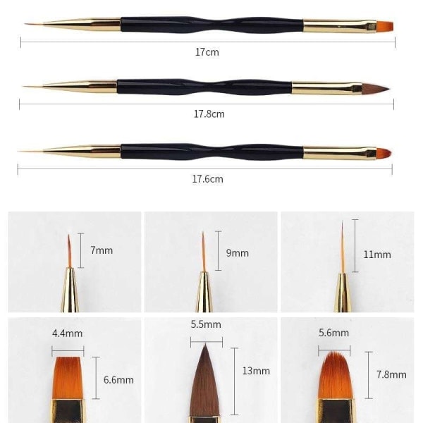 3 stk. Akryl/UV Pensler negle - Twist - Guld Sort