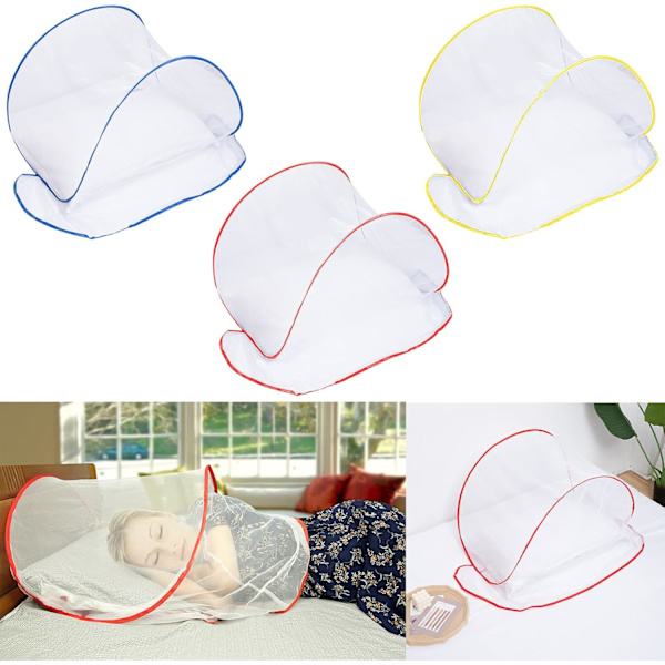 Myggnetting, sammenleggbar mini myggnetting for hode, ultralett pop-up myggtelt for sengetøy camping reiser uteplass Blue
