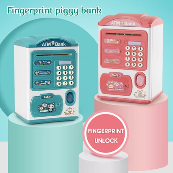 Simulerings Fingeraftrykskode Sparegris Stilfuld Letvægts Møntboks til Mønter Snacks Penge Blå Blue