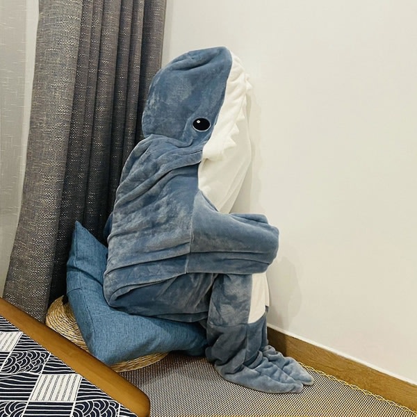 Shark Blanket Huppari Adult - Shark Onesie Adult Kannettava Peitto - Shark Felt Super Pehmeä Kodikas Flanellihuppari Hain makuupussi 170cm