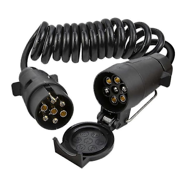 3 Meter 7-polet Trailer Forlængerledning med Spiral Kabel og Trailer Stikkontakt, 7-trådet RV Kabel Stik