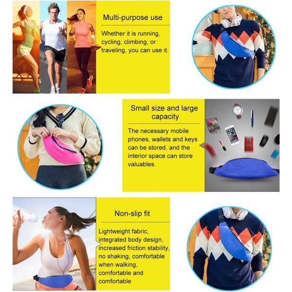Unisex midjeveske for kvinner og menn, trendy sporty multifunksjonell midjeveske med 2 glidelåser og justerbar stropp red