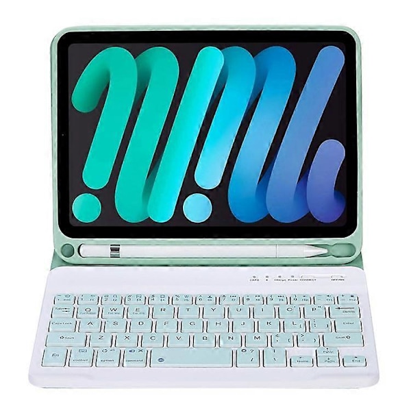 C06B Kompatibel med iPad mini 6 (2021) Anti-ridse Beskyttelsesetui med Bluetooth Tastatur Stødsikkert Stativ Lædercover med Pe LightGreen