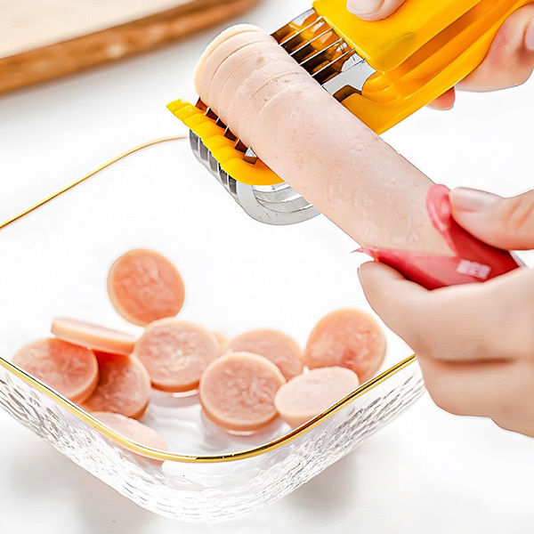 Bananslicer - ABS, Stålringe Saks Style Cutter, Frugter, Grøntsager, Pølse, Jordbær, Agurk, Peber, Gul