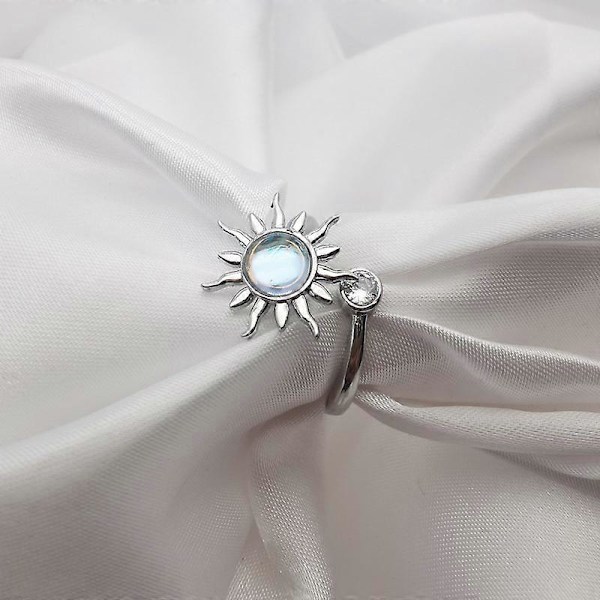 Fidget Ring for Kvinder Piger Åbne Justerbare Angst Ringe Solsikke Tusindfryd Månesten Stjerne Knoringe Spinner Ringe Silver