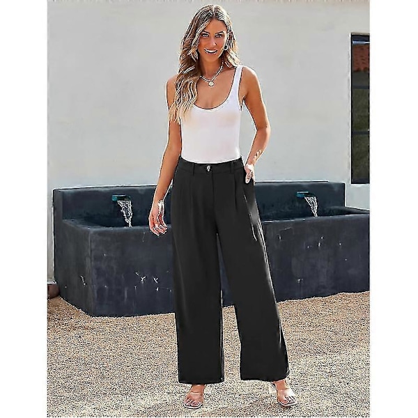 Naisten leveälahkeiset housut korkealla vyötäröllä, business casual -tyyliset Black M