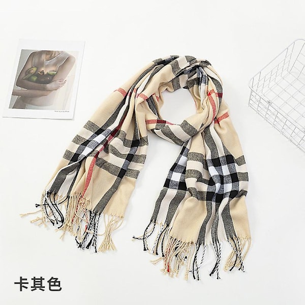 Damscarf 2023 Höst Och Vinter Ny Rutig Scarf Cashmereliknande Varm Tofssjal Classic khaki 70*200 cm