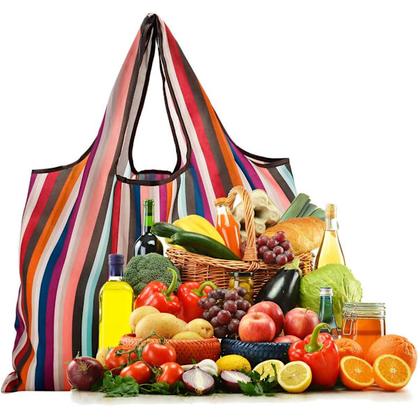 Genanvendelige indkøbsposer 2 pakker store nylon vaskbare sammenklappelige miljøvenlige heavy duty shopping tote taske passer i lommen ny regnbue
