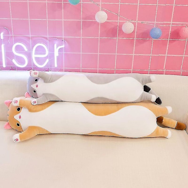 50-130cm Kawaii Lång Plushkatt Fylld Mjuk Kattleksak Soffa Ryggkudde Kudde Babyföljeslagare Dockor Flickors Födelsedagspresenter Pink 130cm