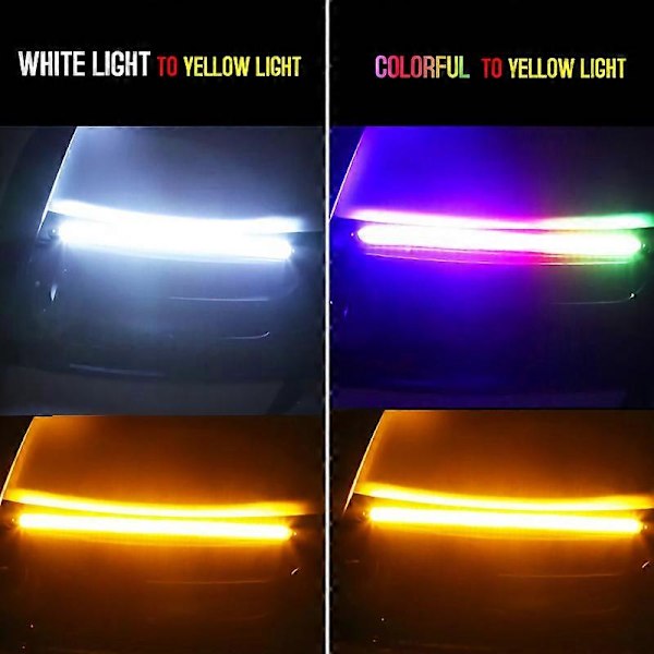 2 stk LED Bil DRL Dagkjørelys Vanntette Universelle DC 12V Auto Frontlys Sekvensiell Blinklys Gul Flyt Daglys colorful and yellow 15.5cm