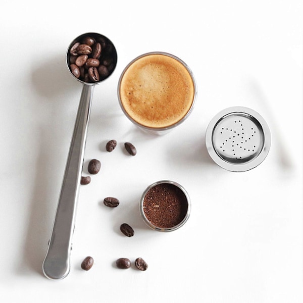 Kaffekapslar i rostfritt stål, återfyllningsbara kaffekapslar med skedborste, ersättning för K-FEE-maskiner