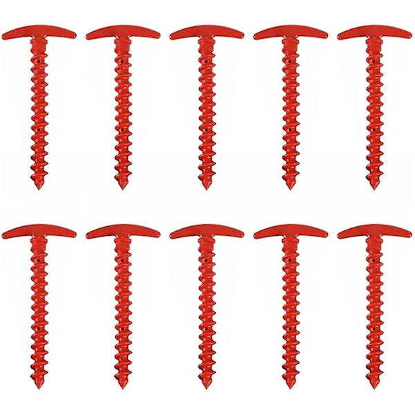 Teltplugger for camping, bakkespyd hageplugger kraftige teltplugger nylon teltplugger for strand sand gjørmete land gressmark 10 stk rød