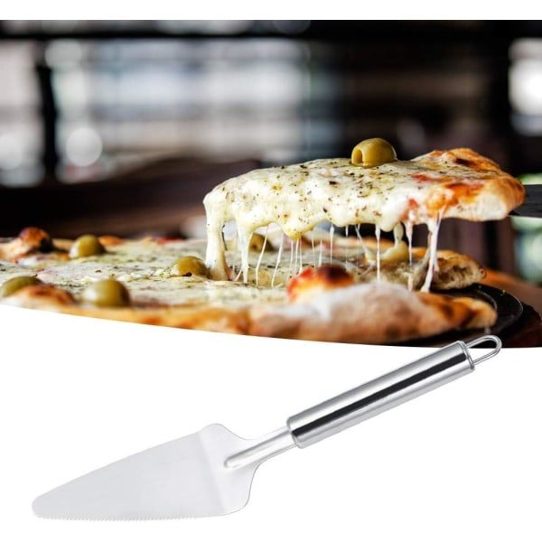 Pizza-spade i 2 deler, rustfritt stål, med fin serrert kant