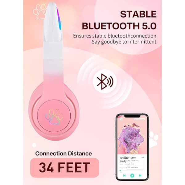 Trådløse hodetelefoner for barn med LED-lys (rosa)
