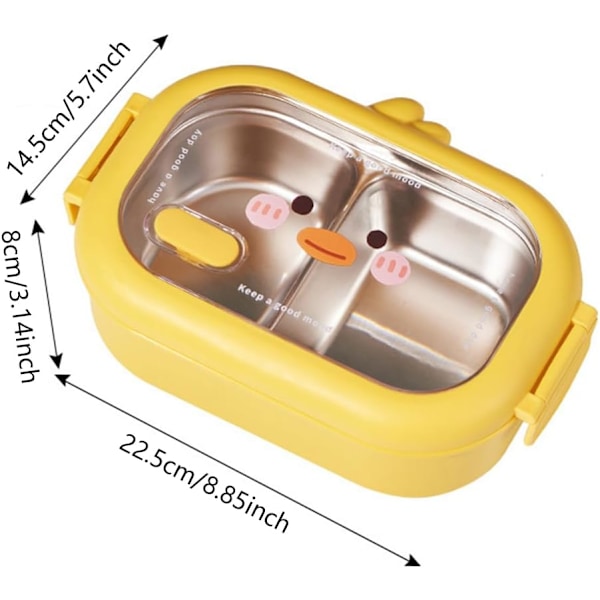 Rustfritt stål dobbeltsidig klips barneskole Kawaii Bento-boks separat oppvarmbar matboks 2 celler rom måltidsboks