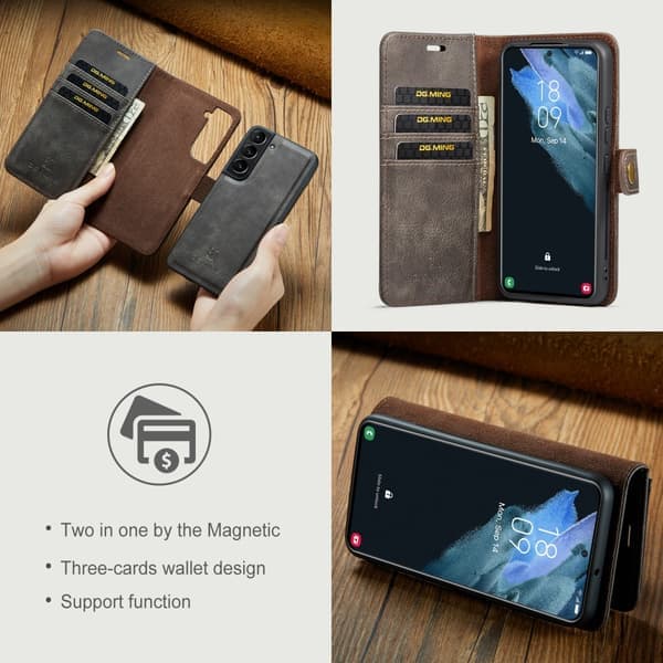 DG.MING 2-i-1 Magnetisk Lommebok Samsung Galaxy S22 Brun