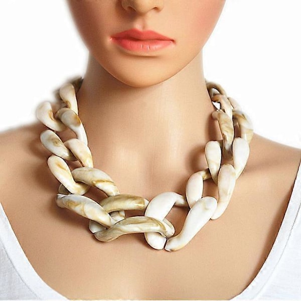 Dame Vintage Boheme Frostet Plastik Cuban Link Kæde Choker beige