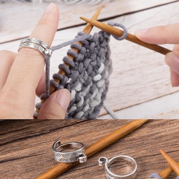 2-pak Strikke- og Hæklenål til Fingre, Justerbar Hæklenål, Metal Åben Garn Guide Finger Holder, Strikke Fingerbeskyttere til