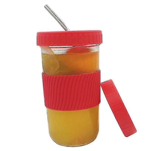 1 Set Vesikuppi Ympäristöystävällinen Kannella Lasinen Smoothie Tee Juomapilli Pullo Toimistoon Red