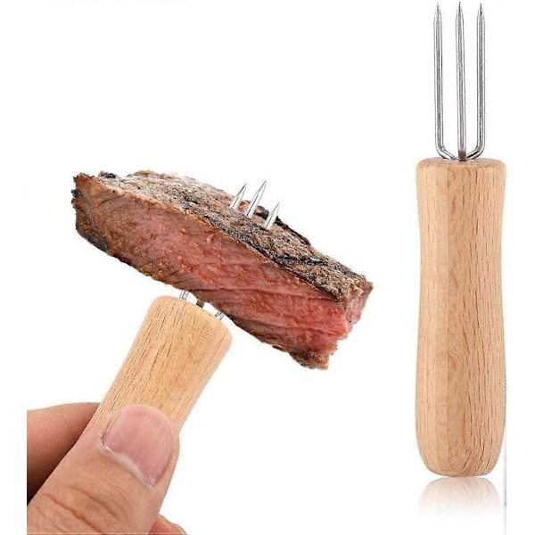 XIANRENG 4 kpl maissintähkäpidikkeitä, pieniä vartaita maissintähkäpidikkeille puisella kahvalla ruostumattomasta teräksestä BBQ-lihahedelmähaarukat grillimaissintähkäpidikkeille