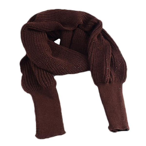 Vinterstrikket pledd med lange ermer for kvinner - Sjalwrap med ermer - Ensfarget heklet genser skjerf - Multifunksjonell poncho kappe halsvarmer Coffee