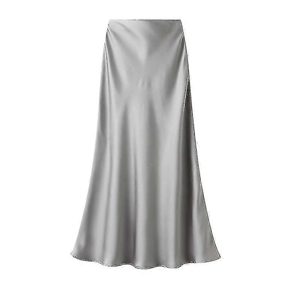 Sateng Midi Skjørt Høy Midje Lange Skjørt For Kvinner SSBgv Light Grey L