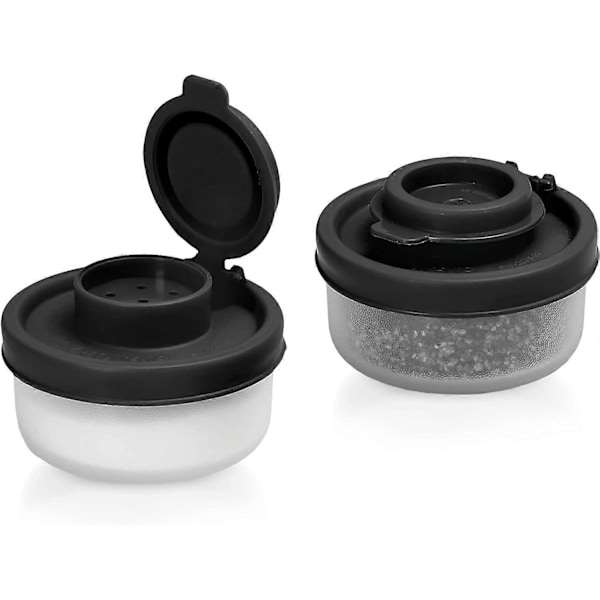 WARE Små Salt- og Peberbøsser til Rejser, Camping og Take-Away - Låsbare - 40g, Pakke med 2 Små sorte black Small