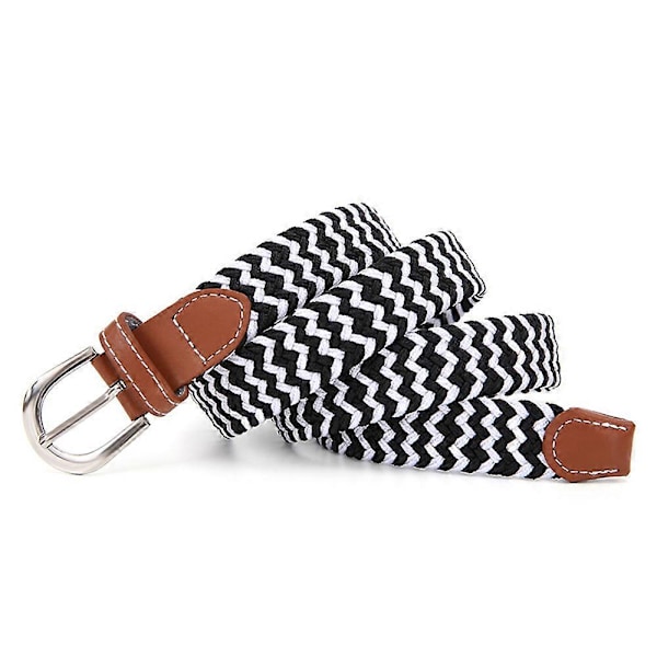 Elastisk stof flettet bælte, slidstærkt strækvævet bælte til unisex mænd/kvinder/unge black white Wrap tail