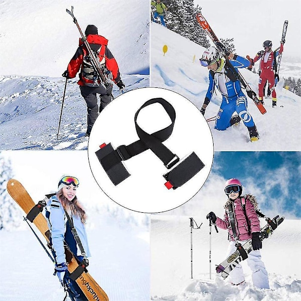 Skibärare Hållare Bärrem Bärband Skidor Stavar Axelhandtag - SNNGV Black