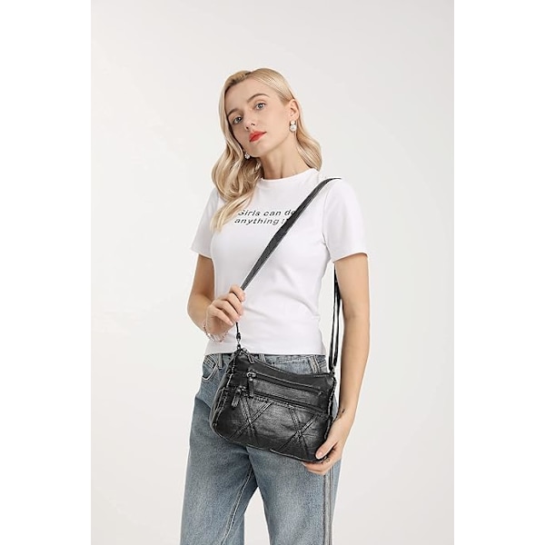 Dames Multi Pocket Casual Crossbody Taske Punge og Skuldertasker Messenger Taske til Daglig Vandtæt (Medium)