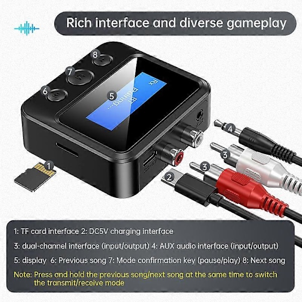 Bluetooth Transmitter og Receiver Bluetooth Adapter 5.0 Transmitter med Display (Sort, 1 stk)