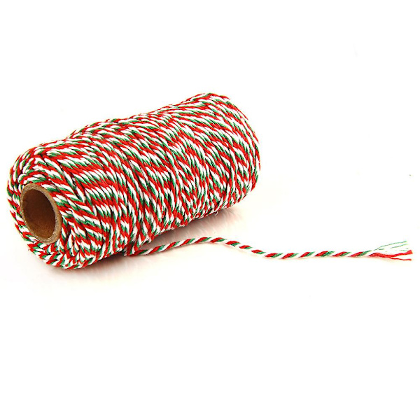 2mm 100m Bomullssträng Garn 2-trådig Flerfärgad Semester Dekorativ Randig Tråd För DIY Hantverk Present Bakning Inpackning Red-Green-White