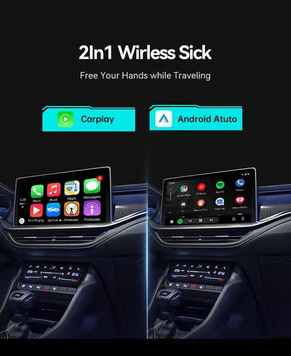 2-i-1 Trådlös CarPlay-adapter, Trådlös CarPlay- och Android Auto-adapter - Kompakt, Plug-and-play