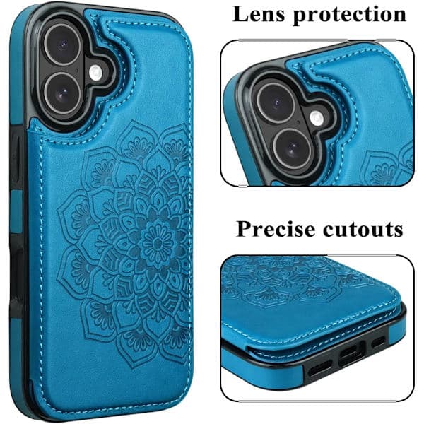 Til iPhone 17 Pro Max etui med kortholder, blomstermagnetknapper beskyttende pung etui til kvinder til iPhone 17 Pro Max blue iPhone 17 Pro Max