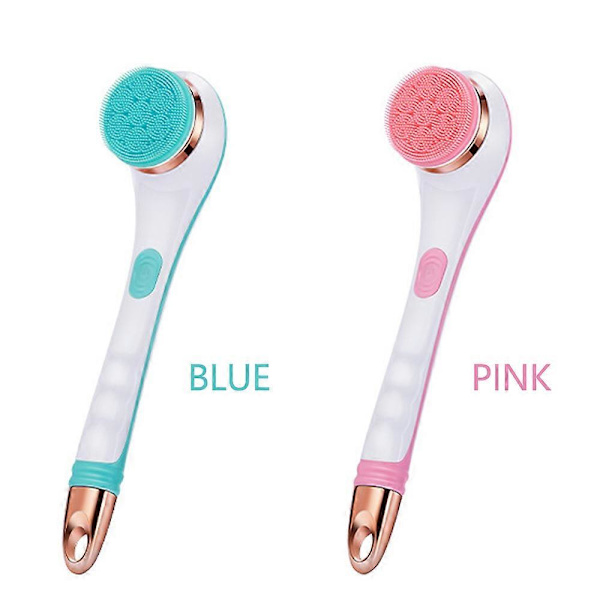 Sähköinen silikoninen kylpyharja selän pesuun, 4 harjapäätä, USB-ladattava pyörivä suihkumassaasi 2 nopeudella, pitkäkahvainen vartalon puhdistusharja Pink