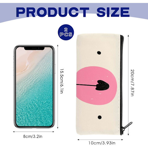 2 stk. Cartoon Cute Canvas Pencil Case Pencil Bag Zipper Stationery Bag Cosmetic Bag Pop-up Bag Storage Bag til