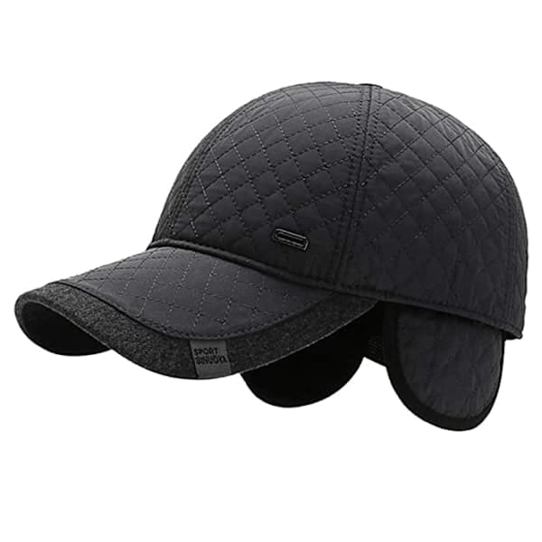 Grå vinter baseballcaps med øreklaffer, herre caps med øreklaffer
