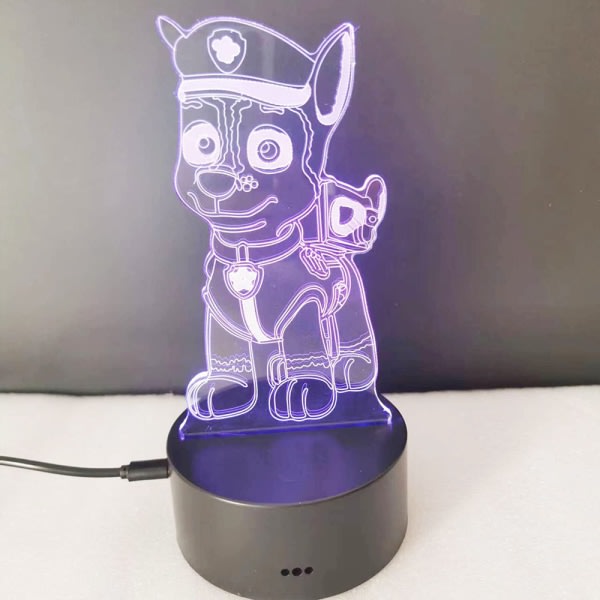 3D Nattlys Paw Patrol Toys Illusion Lamp USB Touch Control