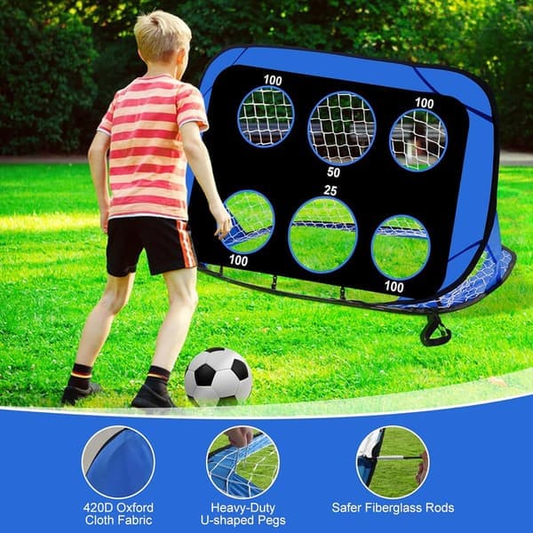 4-i-1 Foldbart Fodboldmål, Foldbart Fodboldmål, Bæretaske, Fodboldmål til Børn, 120×80×80cm, Sort + Blå