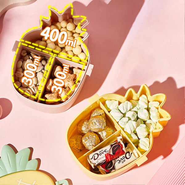Bærbar Bento-boks for barn, lett å bære, søt ananasformet matboks egnet for frukt, godteri og kjeks Pink